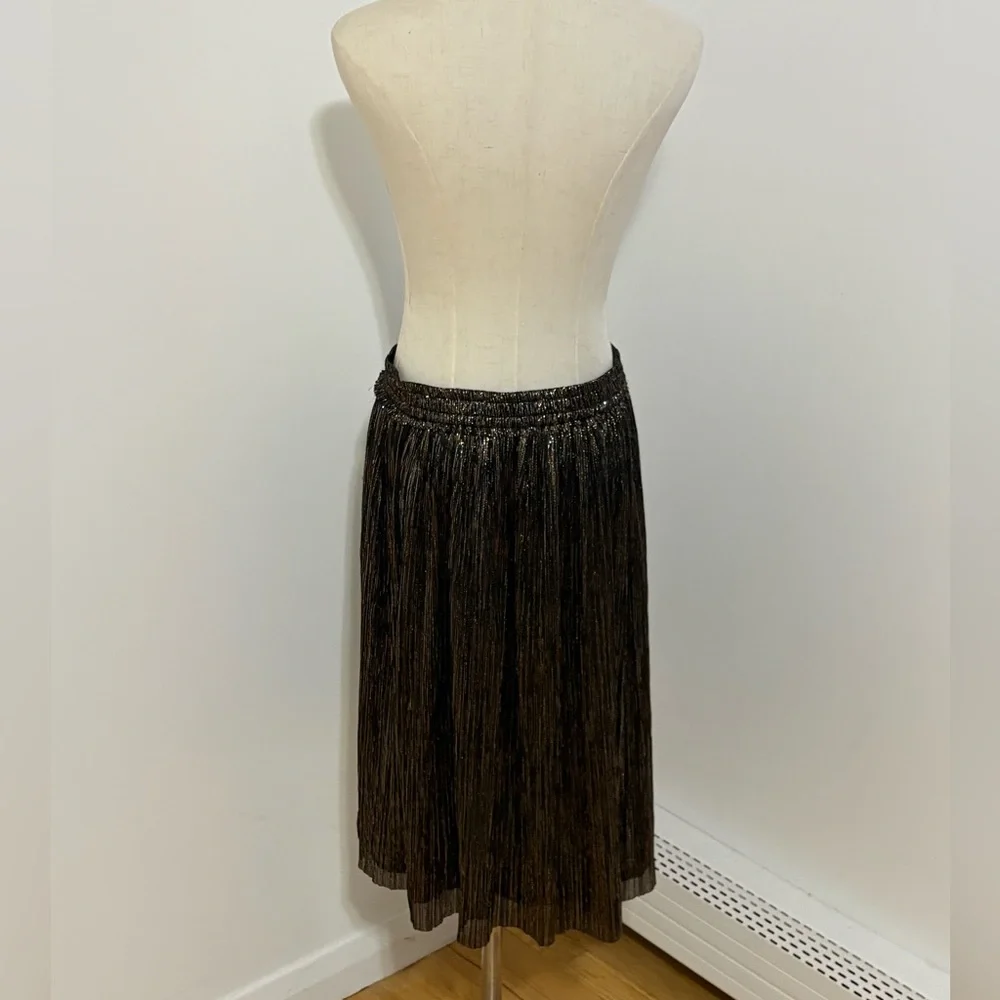 Zara Basic Collection Black Gold Metallic Flounce Midi A-line Skirt Size Large - Picture 12 of 12